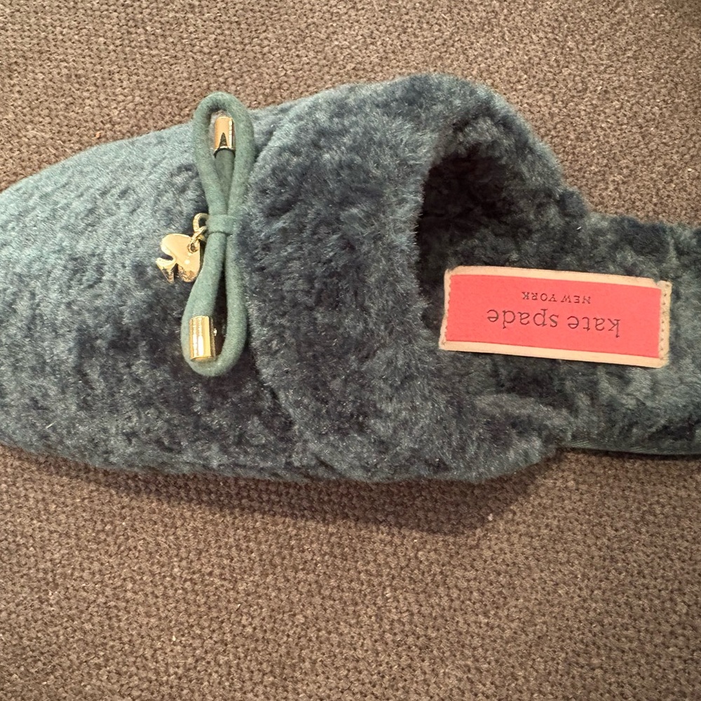Kate Spade Teal Fuzzy Slippers with Bow - Picture 4 of 7